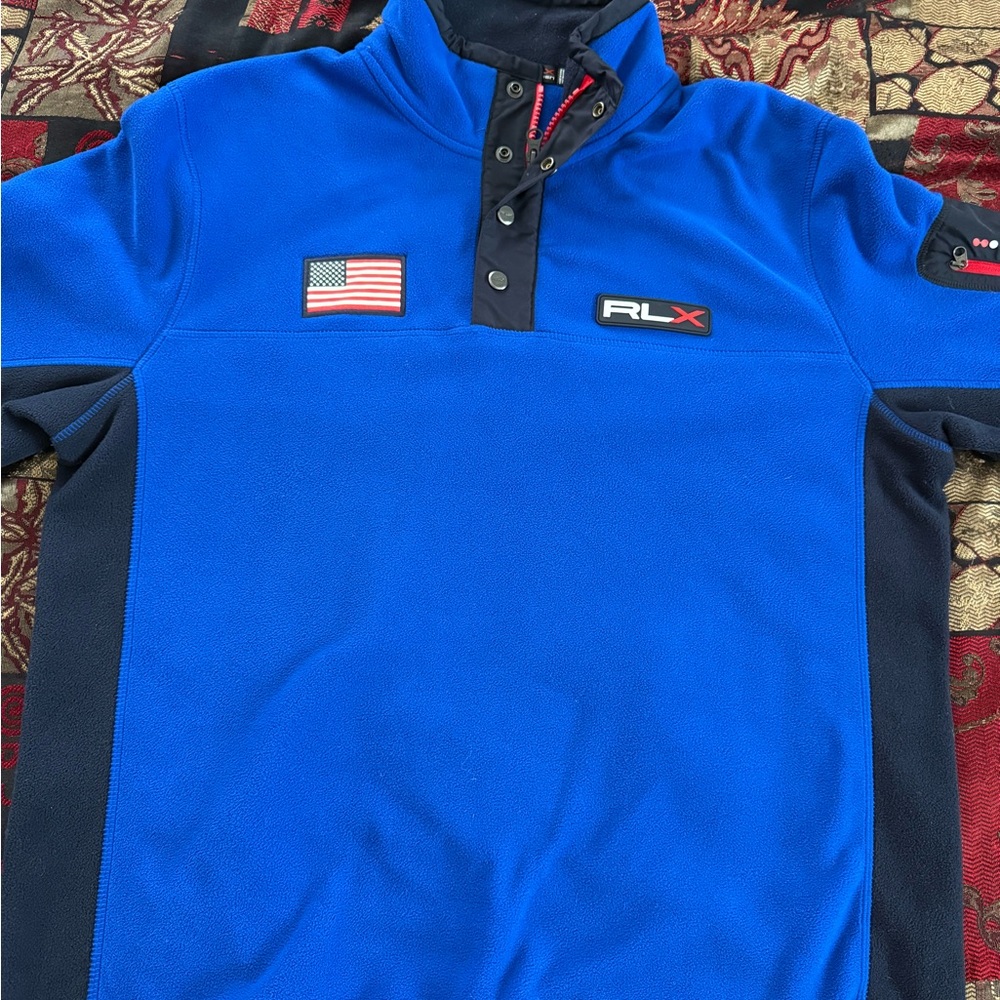 RLX Ralph Lauren Navy & Royal Blue Quarter Zip/Snap Fleece Pullover